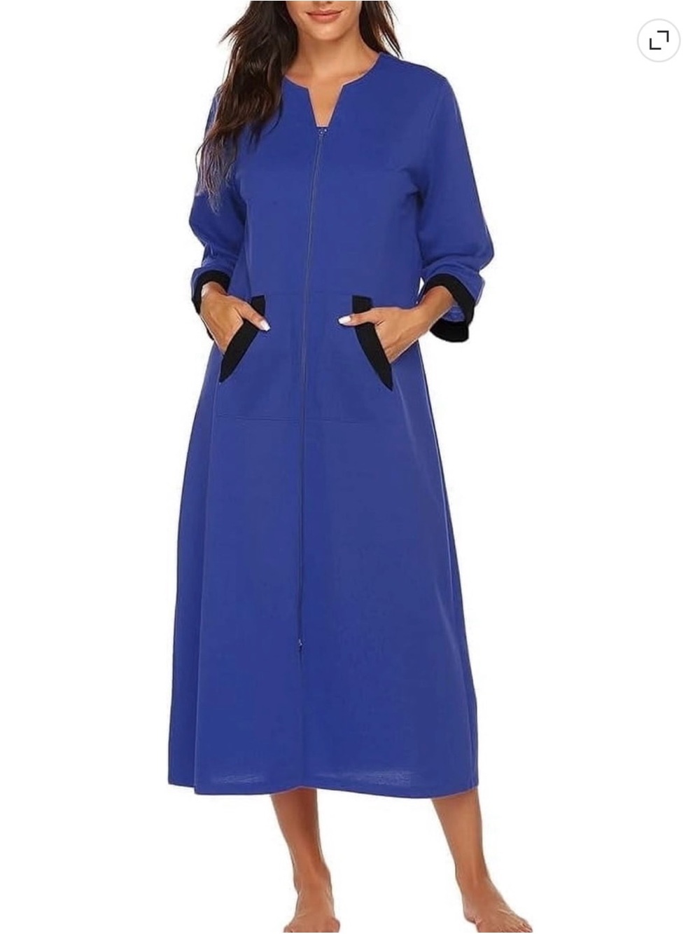 Women's Royal Blue Long-Sleeve Zip-Front Maxi Dress with Contrast Trim